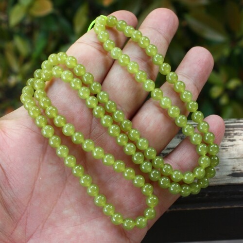 天然新疆和田玉鸡油黄黄口料黄玉小珠圆珠项链108颗佛珠送证书