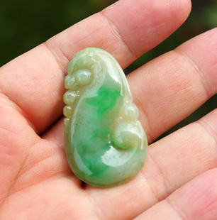 老坑种阳绿天然翡翠A货如意龙挂件玉吊坠送证书