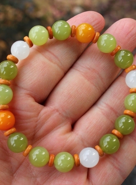 天然新疆和田玉多宝黄口料手链