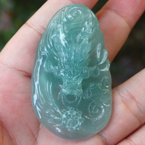冰种天然翡翠A货龙牌挂件吊坠