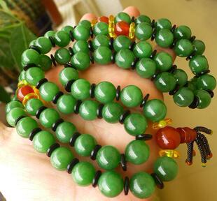 阳绿大珠项链送证书 天然新疆和田玉碧玉长款