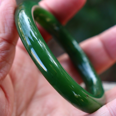 天然新疆和田玉碧玉圆条手镯
