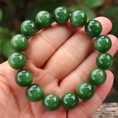 和田玉碧玉菠菜绿猫眼手链