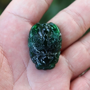 老坑冰糯种满绿辣绿天然翡翠A货龙牌挂件龙头吊坠送证书