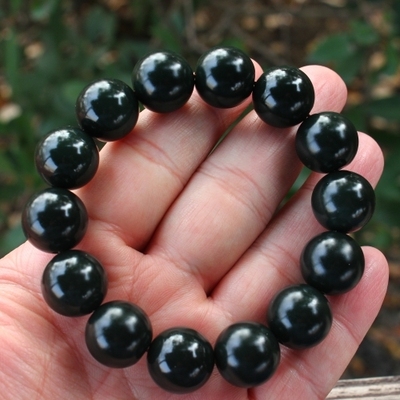 天然新疆和田玉塔青黑青手链手串