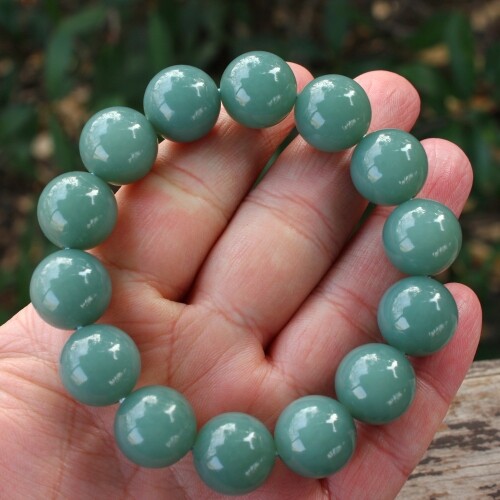 天然新疆和田玉碧玉蓝底鸭蛋青圆珠男士手链女士手串送证书