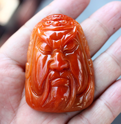 老坑种满色红翡帝王红天然翡翠a货精雕关公送证书