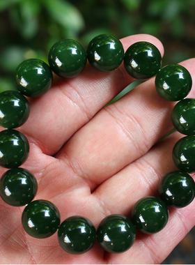 天然新疆和田玉碧玉菠菜绿手链