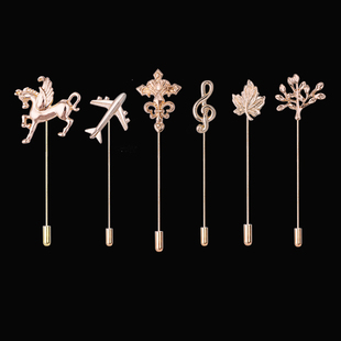 韩国简约一字插针男胸针高档西服配饰品潮飞马枫叶别针文艺风徽章