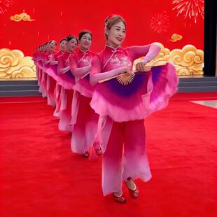 花鼓灯小花戏秧歌舞黄土高坡真丝舞蹈扇子紫粉渐变扇开场舞表演