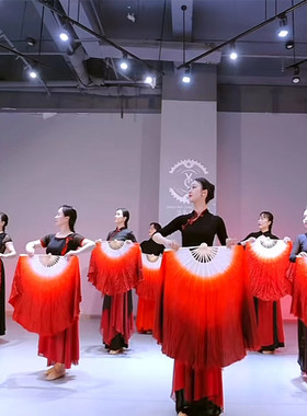 真丝舞蹈扇万疆古典舞扇 抬龙王民族舞蹈扇 双面深红渐变舞蹈扇