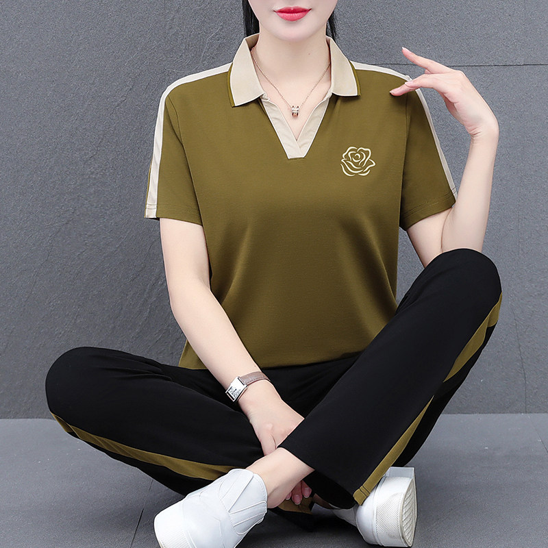 宽松短袖休闲运动服套装两件套女