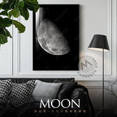 月球黑白装 饰画高级感客厅餐厅挂画卧室床头画小众画