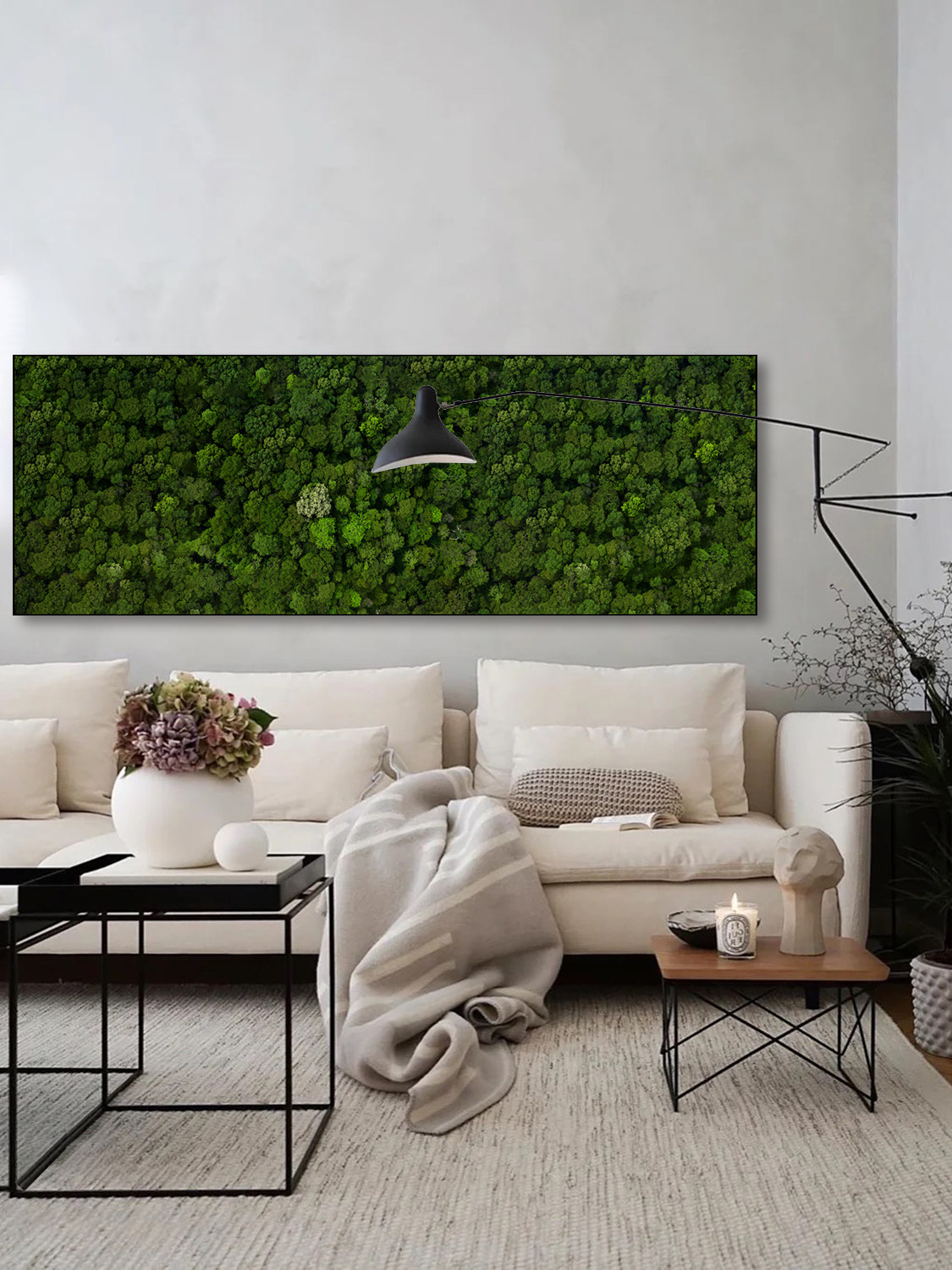 绿色森林客厅长横幅装饰画风景画沙发背景墙挂画现代轻奢墙画壁画