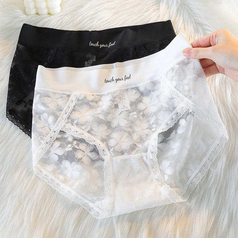 白色内裤女棉质底裆透视蕾丝轻盈裸感提臀不卡裆性感中腰三角裤头
