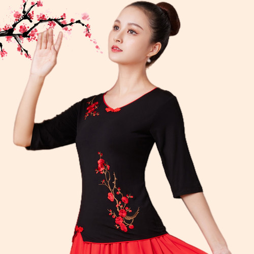 夏季广场上衣刺绣舞蹈服