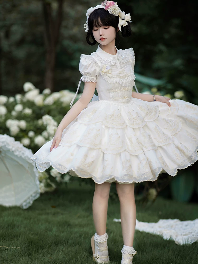 Платье с бантом, (Physicals), с вышивкой, Lolita jsk, цветочное, в стилеLolita