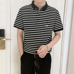 PL1166-P58控78 2025春夏时尚条纹POLO衫男韩版百搭短袖翻领T恤图片