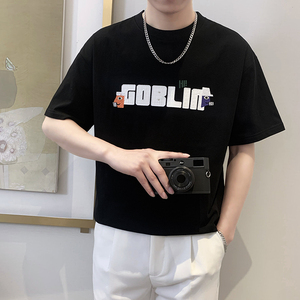 T9557-P55控75夏新款宽松短袖T恤男士时尚字母刺绣休闲百搭体恤衫图片