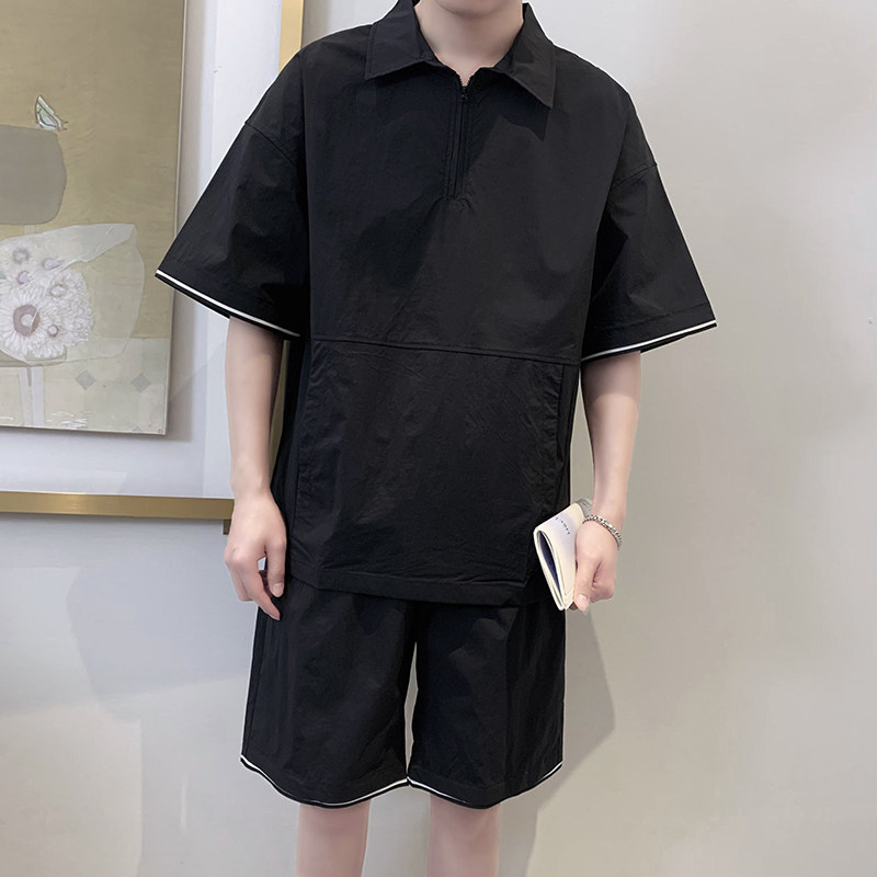 TZ1921-P125控165夏季新款男短袖衬衣+短裤一套时尚休闲韩版套装，男装休闲套装，星座1101-1