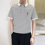 PL1166-P58控782025春夏时尚条纹POLO衫男韩版百搭短袖翻领T恤白，男装Polo衫，星座1101-1