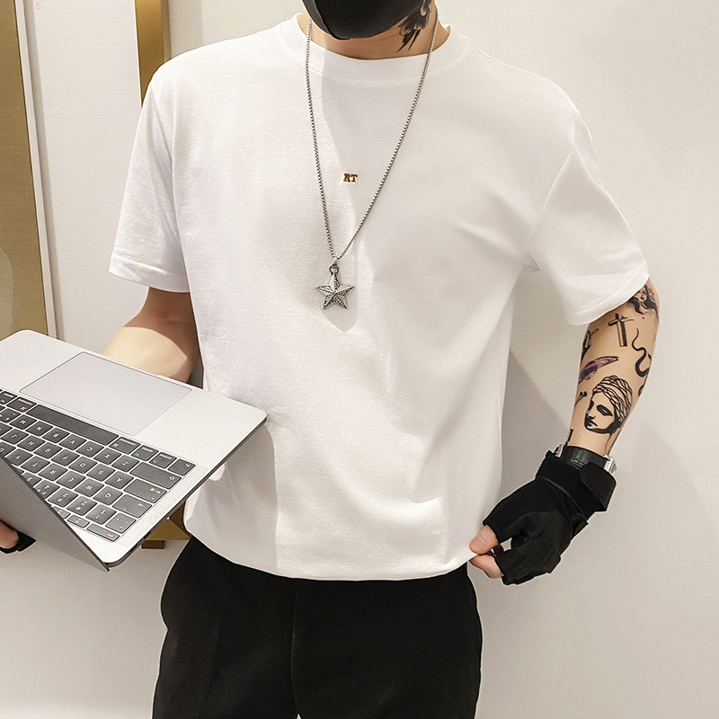 6629P45控682025夏季男士t恤打底衫简约百搭短袖宽松半袖体恤白,男装T恤,星座1101-1