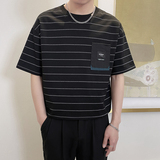 T9568-P58控78时尚条纹宽松短袖T恤男士休闲百搭体恤衫青年上衣黑，男装T恤，星座1101-1