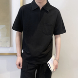 TZ1923-P95控128时尚翻领短袖套装男士简约款POLO衫短裤一套ins黑，男装Polo衫，星座1101-1
