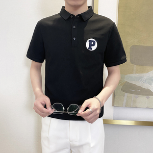 PL1116-P58控78翻领短袖T恤男士2025夏新款POLO衫时尚潮流韩版黑图片