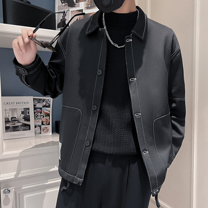 JK6656 P108控148 2025春季男夹克外套工装上衣翻领明线简约黑色图片