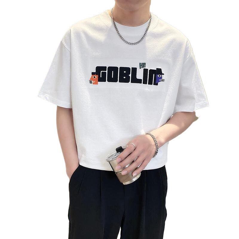 T9557-P55控75夏新款宽松短袖T恤男士时尚字母刺绣休闲百搭体恤衫,男装T恤,星座1101-1