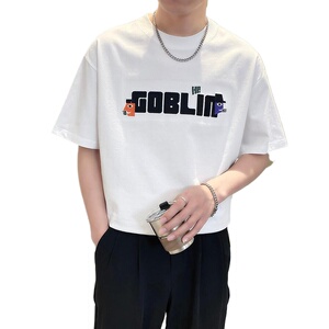 T9557-P55控75夏新款宽松短袖T恤男士时尚字母刺绣休闲百搭体恤衫图片