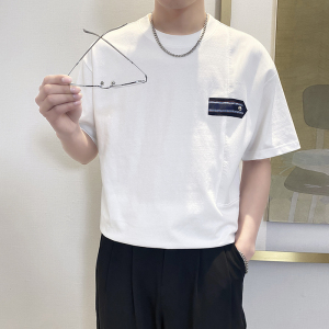T9556-P55控75夏季宽松休闲短袖T恤男士百搭时尚体恤衫潮半袖白色图片