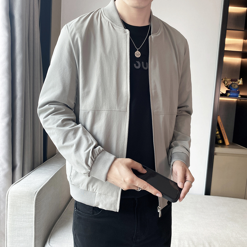 JK2202-P88控118秋季新款纯色百搭夹克男韩版时尚棒球领外套潮银，男装夹克，星座1101-1