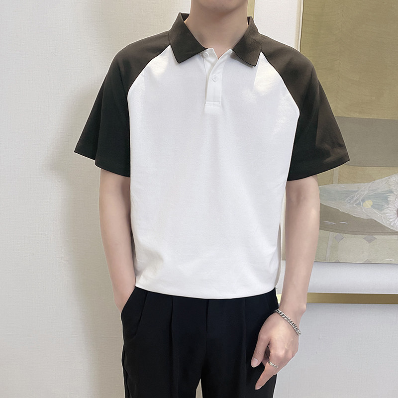 PL1118-P58控78 2025春夏新款拼色短袖翻领T恤男韩版时尚POLO衫灰图片