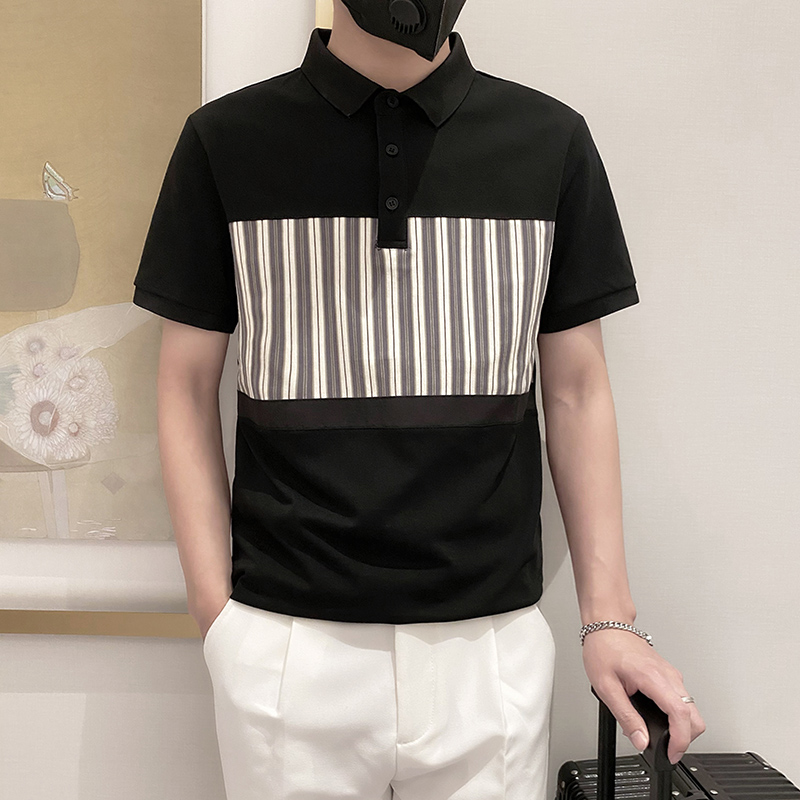 6885-P58控78春夏款时尚拼接POLO衫男翻领短袖T恤保罗衫黑色，男装T恤，星座1101-1
