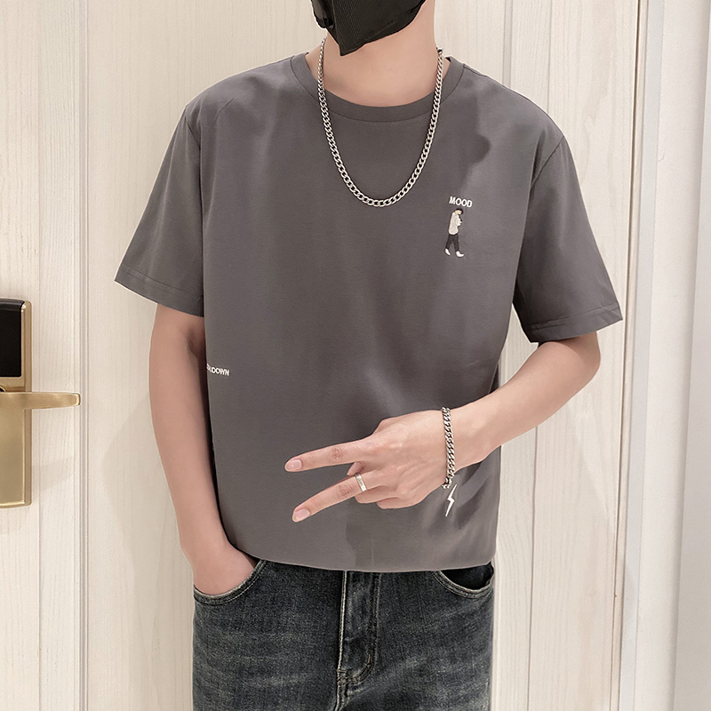 9226-P45控65宽松休闲短袖T恤男2025春夏新款圆领刺绣体恤半袖灰，男装T恤，星座1101-1