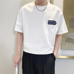 T9556-P55控75夏季宽松休闲短袖T恤男士百搭时尚体恤衫潮半袖上衣图片