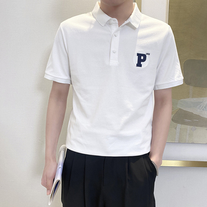 PL1116-P58控78翻领短袖T恤男士2025夏新款POLO衫时尚潮流韩版白图片