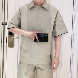 T1921-P70控90短袖衬衣男2025夏季新款翻领短袖T恤时尚POLO衫男装图片