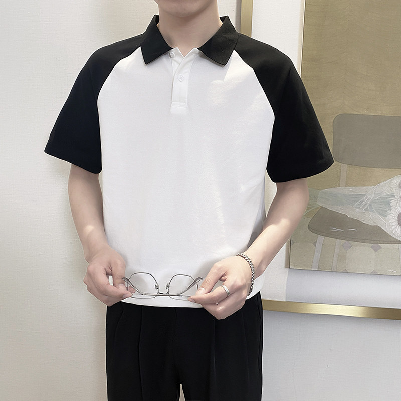 PL1118-P58控782025春夏新款拼色短袖翻领T恤男韩版时尚POLO衫黑,男装T恤,星座1101-1