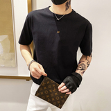 6629P45控682025夏季男士t恤打底衫简约百搭短袖宽松半袖体恤黑，男装T恤，星座1101-1