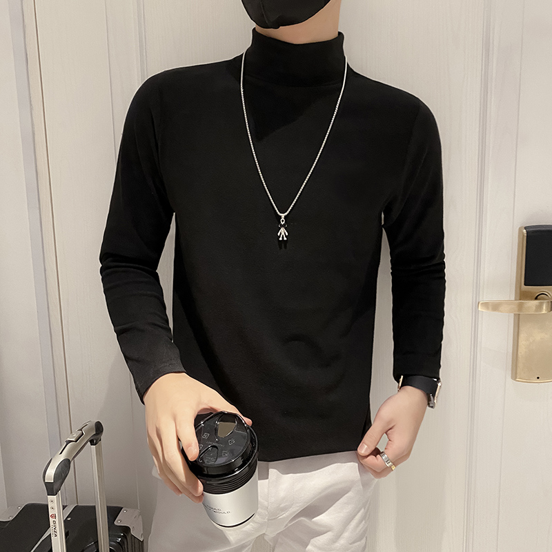 H31特P33半高领长袖男士双面德绒亲肤纯色打底衫内搭上衣黑，男装T恤，星座1101-1