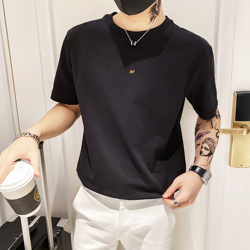 6629P45控682025夏季男士t恤打底衫简约百搭短袖宽松半袖体恤黑，男装T恤，星座1101-1