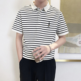 PL1166-P58控782025春夏时尚条纹POLO衫男韩版百搭短袖翻领T恤白，男装Polo衫，星座1101-1
