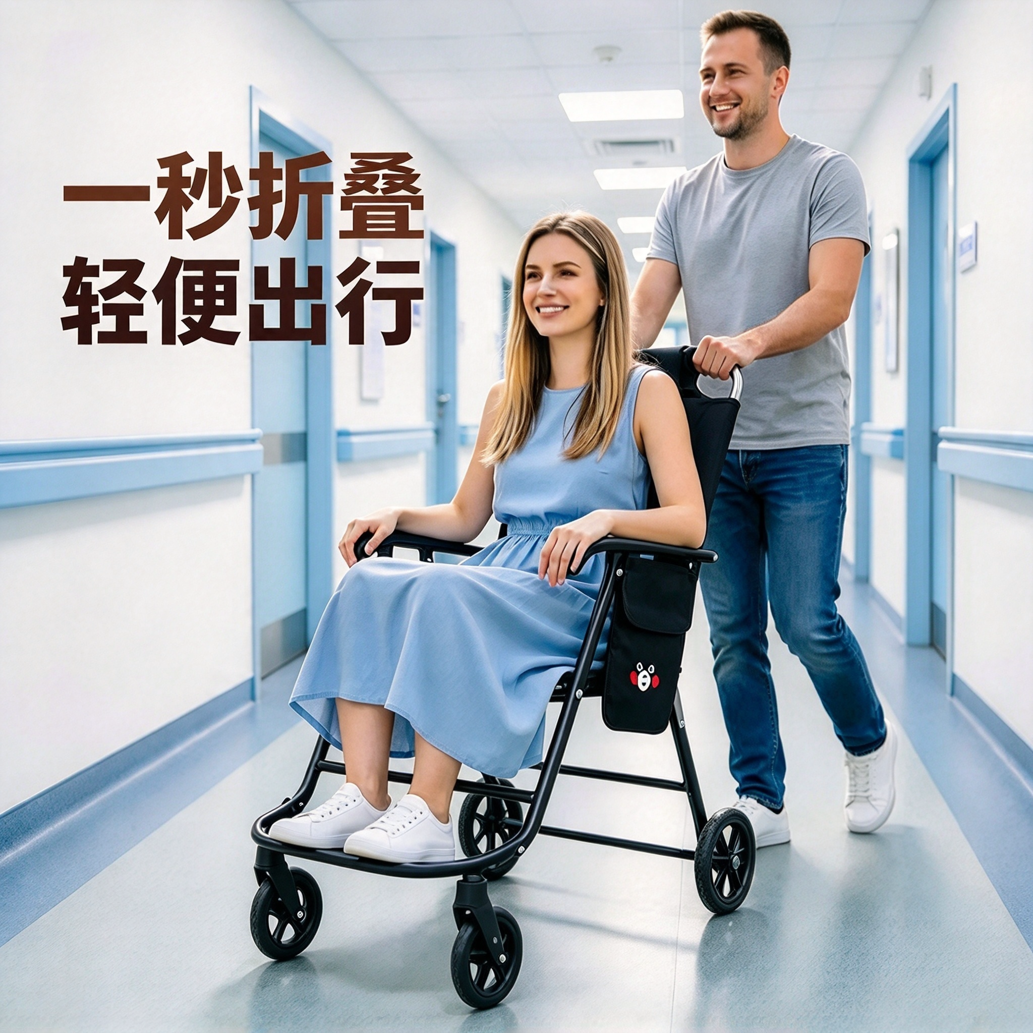 户外手推车可折叠便携老人旅行车孕妇轻便代步车景区滑轮椅月亮椅