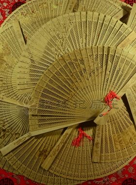福缘记扇庄中华礼品扇子缅香木檀香扇镂空雕刻装饰木扇折扇锦盒装