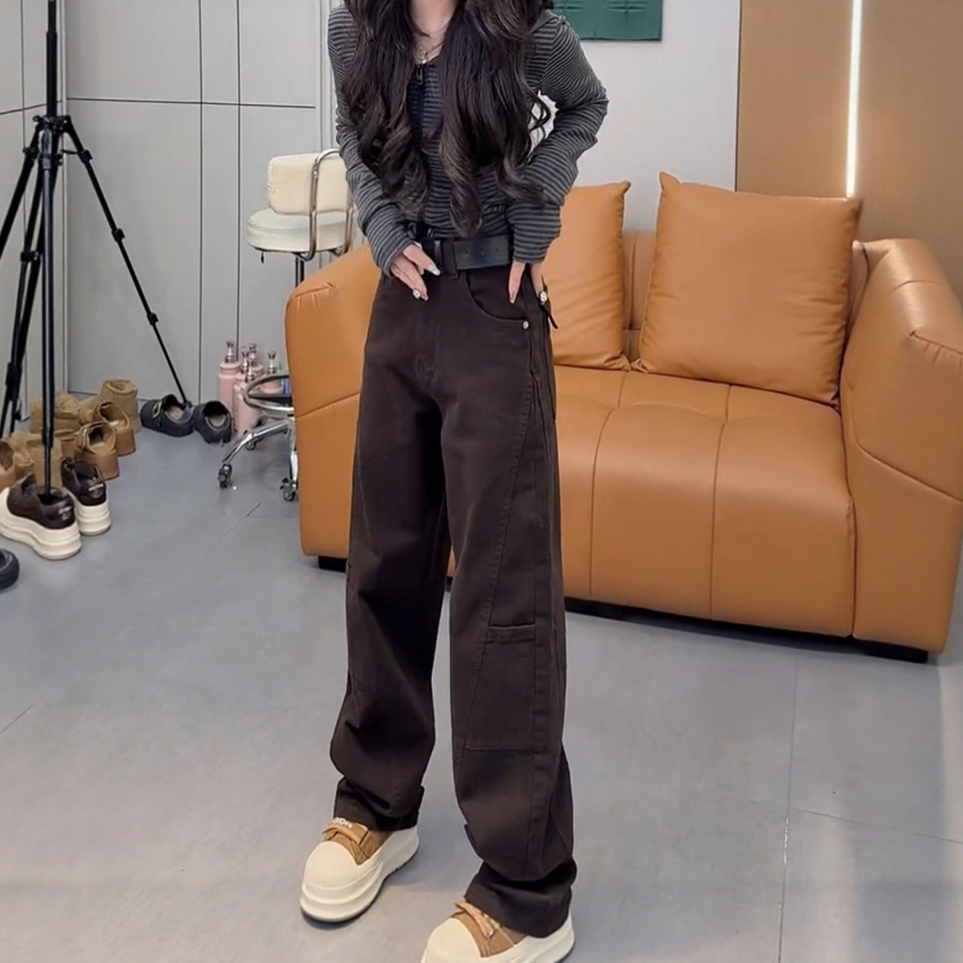 大码弯刀牛仔裤女秋冬季2025新款加绒阔腿裤胖mm显瘦咖色直筒裤子,女装/女士精品,牛仔裤,淘宝优惠券,粉丝福利购,淘宝优惠卷