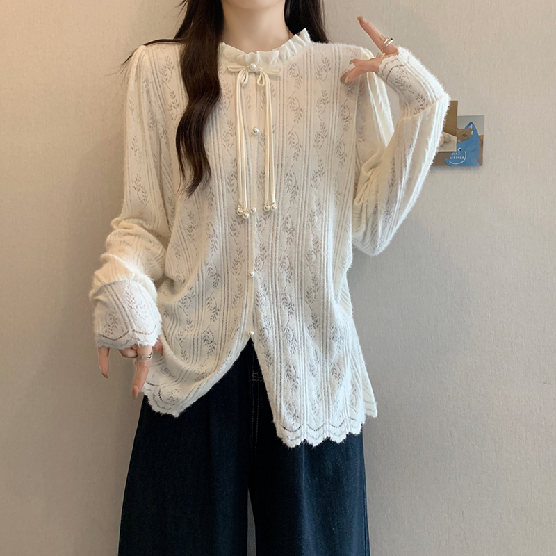 新中式国风盘扣蕾丝衫女2025秋冬新款大码胖mm显瘦内搭打底衫上衣