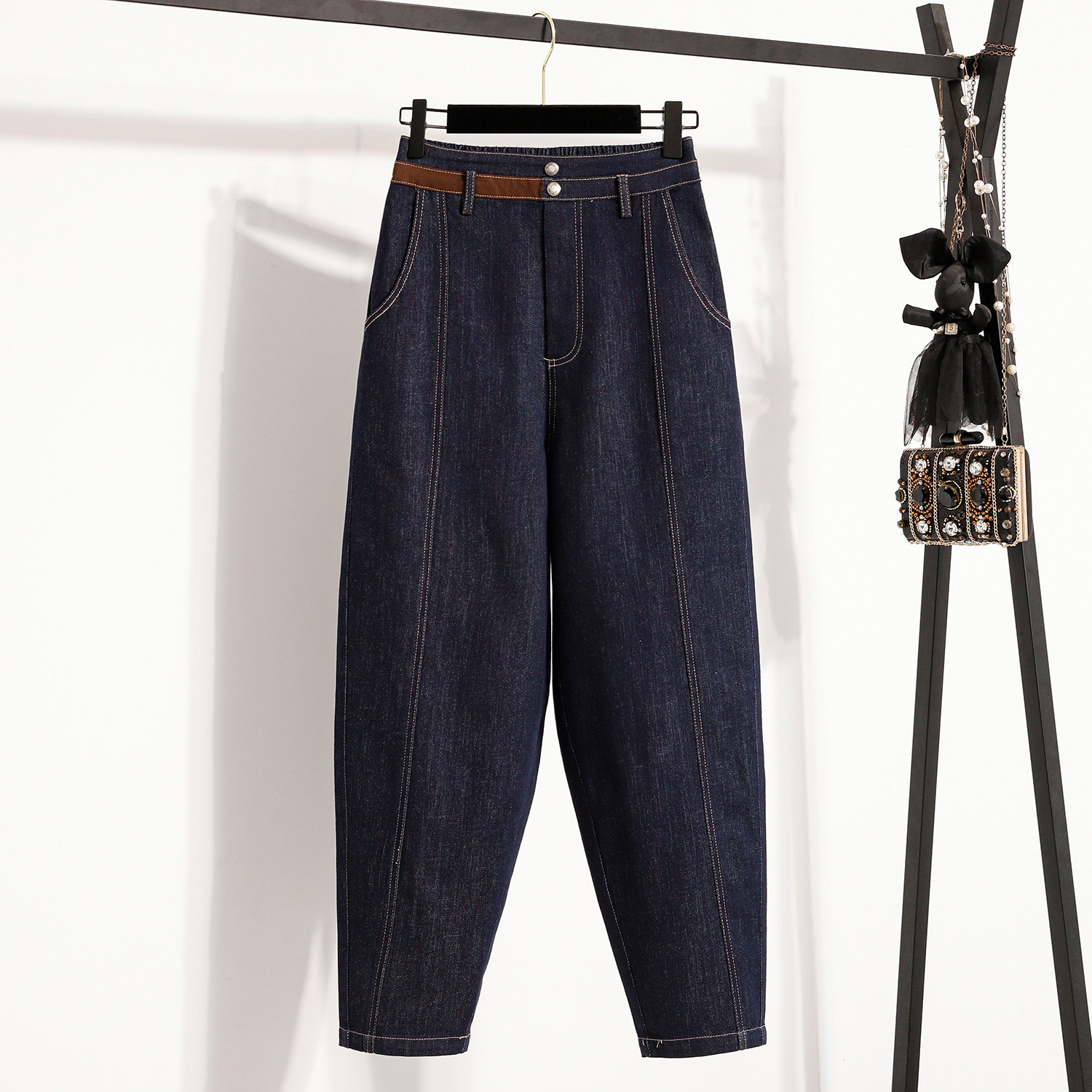 2026春新款大码韩版宽松弹力牛仔裤女胖MM显瘦松紧腰老爹裤九分裤,女装/女士精品,大码裤装,淘宝优惠券,粉丝福利购,淘宝优惠卷